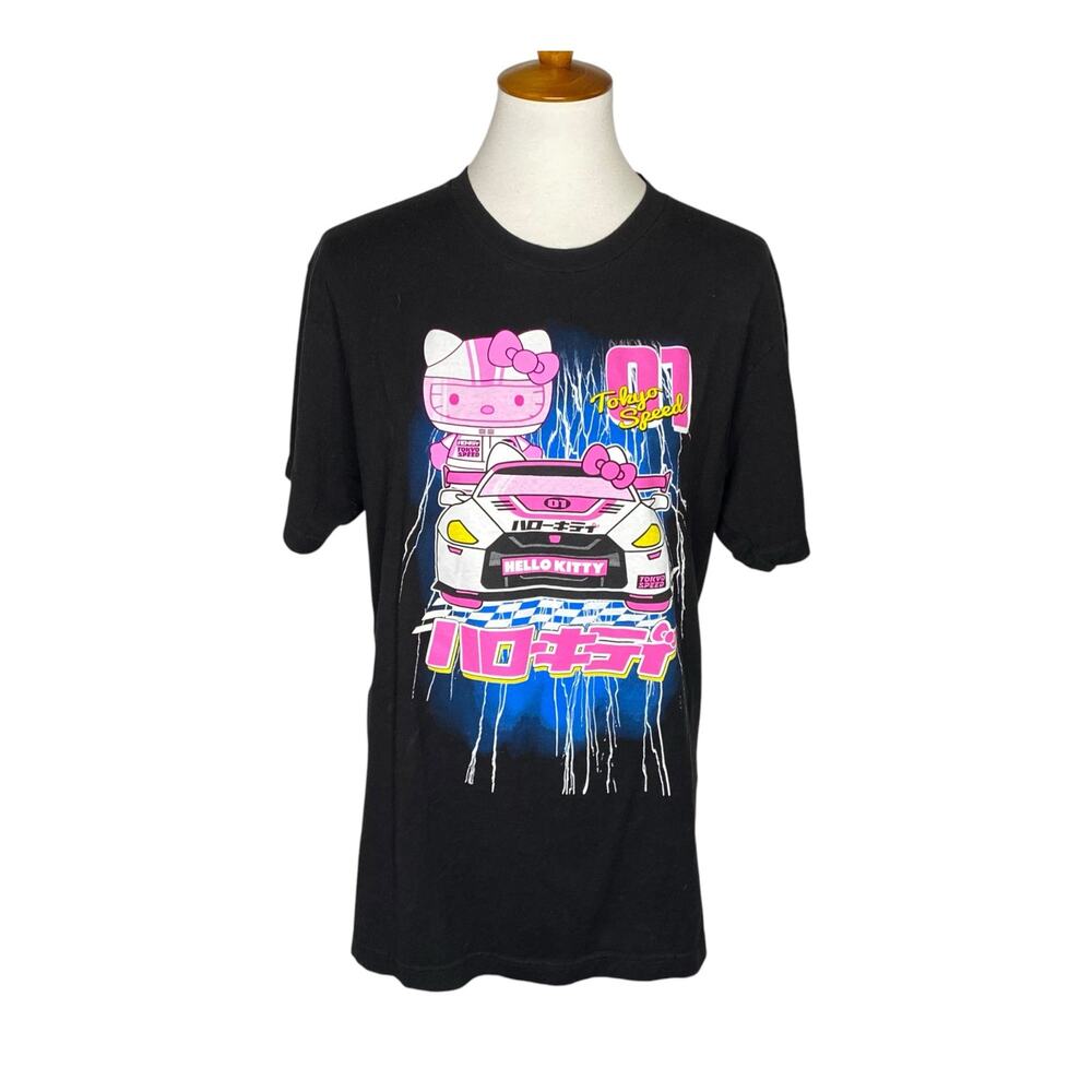 Hello Kitty Tokyo Speed Racing Shirt Large Black Cotton JDM Anime Cyberpunk Tee